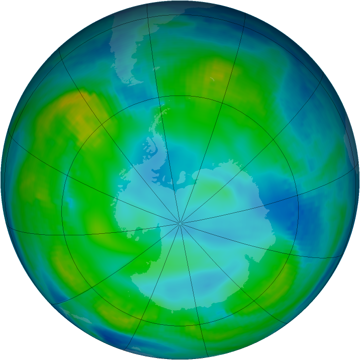 Antarctic ozone map for 29 May 1999